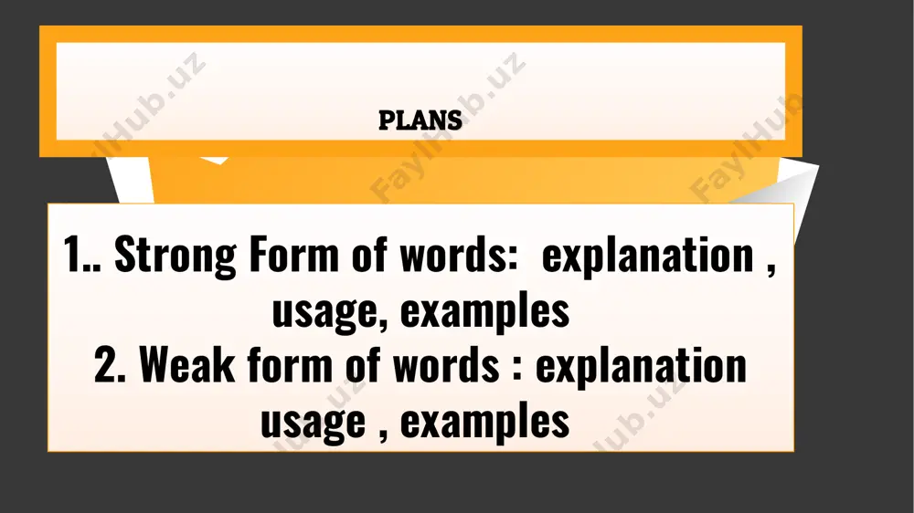 like "she went tə school." 3. the word "for" has the weak form /fə/. in the sentence "this is for you," it is pronounced as "this is fə you." 4. the word "from" has the weak form /frəm/. in the sentence "where are you from?" it sounds like "where are you frəm?" thanks for your attention datefooter11 zoho show to create beautiful presentations, download zoho show from play store https://zoho.to/cy7 untitled presentation.pdf (this pdf has been generated using zoho show)