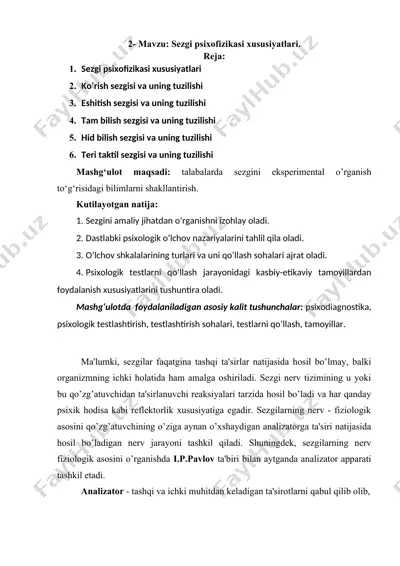 sezgi psixofizikasi xususiyatlari — DOCX