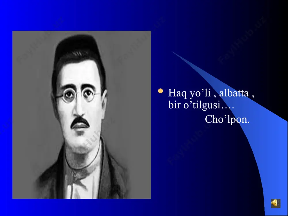 chisi bo’lgan cho’lpon uning ‘ozod turk bayrami ‘ nomli madhiyasini ham yozgan. ‘yozg’uchilarimizga’ ,’adabiyot nadur?’ maqolalari e’lon qilinganda 16 yoshda bo’lgan. shoirning ilk she’ri ‘turkistonlik qarindoshlarimg’a’(1994). obrazets teksta vtoroy uroven tretiy uroven chetvertiy uroven pyatiy uroven she’rlaridan parchalar: muhabbatning saroyi keng ekan,yo’lni yo’qotdim-ku, asrlik tosh yanglig’ bu xatarli yo’lda qotdim-ku. ‘qalandar ishqi’. cho‘lpon she’riyatidan men shoirmi? «tarjimayi holim»ga xayolim bir uchib ketib qoladir, men ham tizginini qo‘yib beraman. zotan, qandoq qilib tutib turaman? eng nozik qilimga tegib qoladir. uchadir... uchadir... ming qabat ko‘kni bir boshdan siypalab o‘ta beradir. zerikmay, erinmay keta beradir, ba’zan hovliqtirib jinni yurakni... ko‘lanka kabidir, o‘tgan yeridan so‘ngra qarasangiz, bir nishon qolmas. yurgan yerlaridan oziq ham olmas, shunda zerikaman uning sayridan... bir zamon bir shirin joyga yetganda, nariga o‘tmasdan to‘xtab qoladir, oshiqdek yastanib, yotib oladir... shu choqda qiynalish boshlanar menda. chunki xayolimning ko‘zlari bilan bir go‘zal holatni ko‘rib turaman, lazzatga g‘arq bolib, o‘lib turaman. u holni borliqning …