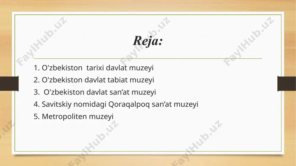 n. muzey ilmiy muassasa sifatida o’zbekiston tasviriy sanʼati bo’yicha ilmiy tekshirish ishlari olib boradi: sanʼat asarlari sotib oladi, ularni ilmiy yoritadi, muzey xazinasidagi sanʼat asarlarini tahlil qiladi, tavsiflaydi, ilmiy asarlar, katalog , albomlar nashr etadi (mas, "yapon gravyurasi o’zbekiston davlat sanʼat muzeyi to’plamida" katalogi; "davlat sanʼat muzeyi" albomi, "toshkentda eng yaxshi" turkum maʼlumot kitobi va boshqalar), xazinasidagi sanʼat asarlari asosida mavzuli ko’rgazmalar tashkil etadi, chet mamlakatlar (aqsh, belgiya, buyuk britaniya, germaniya, fransiya, shveysariya, rossiya, xitoy, yaponiya va boshqalar) ko’rgazmalarida ishtirok etadi (jumladan, "ekspo—2000" xalqaro ko’rgazmasi, germaniyada; xalqaro gilamdo’zlik ko’rgazmasi hamda "qadimshunoslik va amaliy sanʼat", aqshda va boshqalar). ayniqsa, mustaqillik yillarida xorijiy mamlakatlar bilan ijodiy aloqalar kengaydi. muzey xalqaro muzeylar qo’mitasi (ikom) aʼzosidir. muzeyga turli davrlarda sh. hasanova, s.abdullayev, d.ro’ziboyev rahbarlik qilgan; 1997 yildan muzey rahbari nasiba ibrohimova. savitskiy nomidagi qoraqalpog’iston san’at muzeyi savitskiy nomidagi qoraqalpog'iston san'at muzeyi qoraqalpog’istonning eng jozibali joyi hisoblanadi. u xorazm arxeologik-etnografik ekspeditsiyasining tarkibida qoraqalpoqistonga ilk bor …