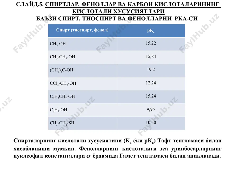 спиртлар, феноллар ва карбон кислоталарининг кислотали хусусиятлари - Page 5