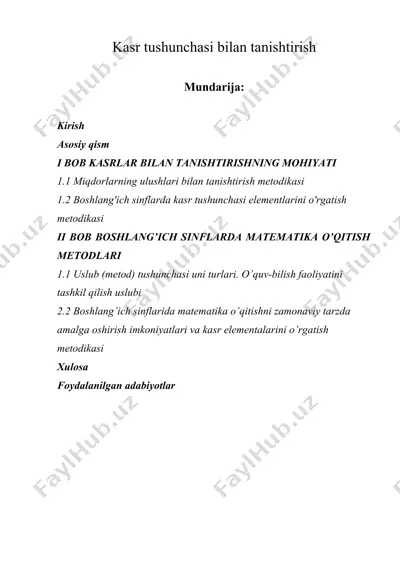 kasr tushunchasi bilan tanishtirish — DOCX