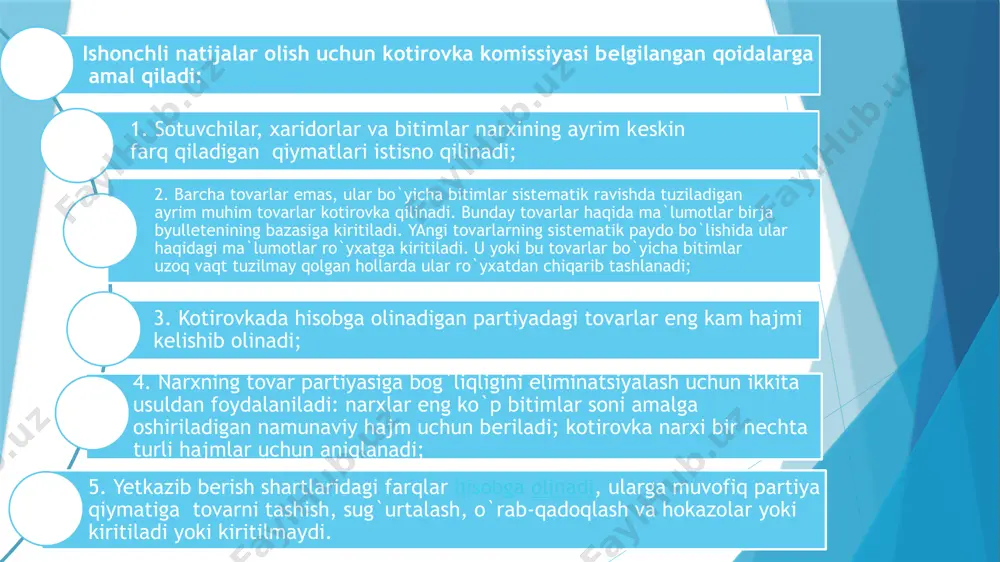 shu jumladan: paxta yog'i o'tgan haftada birja savdolarida 996,0 tonna paxta yog'i sotildi. o'tkazilgan savdolarda har kuni o'rtacha 152 xaridor ishtirok etdi. o'rtacha kunlik sotuv hajmlari 498,0 tonnani tashkil qildi.ko'rib chiqilayotgan davrda barcha navli paxta yog'ining kunlik o'rtacha narxlari mahsulotning bir tonnasi uchun 17 331,0 ming so'mdan 15 939,6 ming so'mgacha, ya'ni 8,0% ga pasayganini ta'kidlash lozim. paxta tolasi o'tgan haftada birja savdolarida 954,0 tonna paxta tolasi qo'yildi va undan 795,0 tonnasi, ya'ni 83,3% qismi sotildi. o'rtacha kunlik sotuv hajmlari 398,0 tonnani tashkil qildi.ko'rib chiqilayotgan davrda barcha navli paxta tolasining kunlik o'rtacha narxlari mahsulotning bir tonnasi uchun 34 647,5 ming so'mdan 34 303,1 ming so'mgacha, ya'ni 1,0% ga pasayganini ta'kidlash lozim. polipropilеn birjaning polipropilеn bozorida narxlar pasayishi qayd etildi. ko'rib chiqilayotgan davrda birja savdolariga 1 400,0 tonna polipropilеn qo'yildi va uning dеyarli barcha hajmi sotildi. e’tiboringiz uchun raxmat. image4.png image5.png image6.png image7.png image8.wmf image9.wmf image10.png image11.png image12.png image13.png image14.png /docprops/thumbnail.jpeg