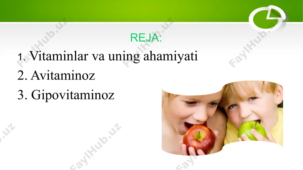 a moslashishini taʼminlaydi.a provitamin (karotin) oʻsimliklarda, ayniqsa ularning yashil barglarida, a vitamin hayvon va baliq jigarida, baliq moyida koʻp. askorbin kislota (c vitamin) — moddalar almashinuvida, biriktiruvchi toʻqimalarning oʻzlashtirilishida, bu toʻqimalarning normal holatda tutib turilishi va tiklanishida muhim ahamiyatga ega. s vitamin sabzavot va mevalarda boʻladi. askorbin kislota turli polivitamin preparatlari tarkibiga kiradi. organizmda biror vitamin yetishmasa yoki butunlay boʻlmasa, moddalar almashinuvi buziladi. oziq-ovqatda vitamin yetishmaganda kishining mehnat qobiliyati pasayadi, organizmning kasalliklarga hamda tashqi muhitning noqulay taʼsiriga chadami kamayadi. vitamin yetishmovchiligiga ovqat tarkibida v. kam boʻlishigina emas, balki ularning ichakda soʻrilishi, toʻqimalarga yetkazib berilishi va biologik faol shaklga aylanishi jarayonlarining buzilishi ham sabab boʻladi. vitamin yetishmaganda gipovitaminoz, mutlaqo boʻlmaganda avitaminoz paydo boʻladi avitaminoz (yun. a – inkor qoʻshimchasi va vitaminlar) – organizmda vitaminlar yetishmasligi natijasida paydo boʻladigan kasallik. tanada biron bir vitamin yo'q bo'lganda (bir vaqtning o'zida bir nechta vitaminlar mavjud bo'lmagan avitaminoz turi, poliavitaminoz deb ataladi); gipovitaminoz (gipo... va …