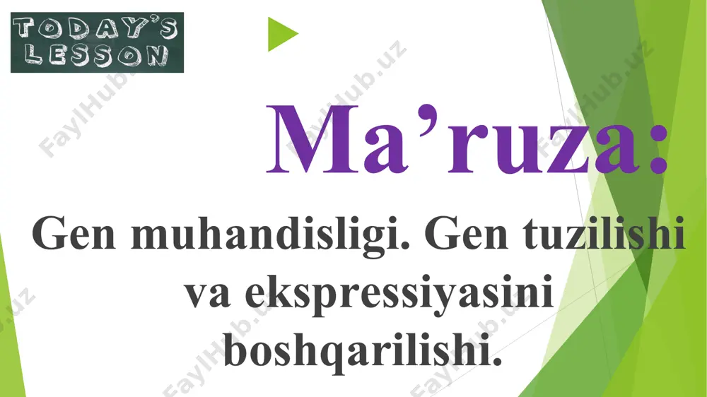 gmentida jami 240 ta nukleotid mavjud. ushbu dnk ning uzunligini, oqsil biosintezi jarayonida qatnashgan rnk nukleotidlar sonini va oqsil tarkibidagi aminokislotlar sonini toping? javob. 1. dnk uzunligi 40,8 2. rnk nukleotidlari 120 3. oqsildagi aminokislotalar 40 muton rekon sistron * adabiyotlar: foydalanilgan adabiyotlar 1.to`raqulov yo.x. “biokimyo” – t.: “o`zbekiston”, 1996. u-5434, u-5375. 50 ta kirill alifbosida) darslik. 2.zikiryayev a., mirhamidova p. “biokimyo” – t.: “fan va texnologiya” 2009. u-7074 (10 ta kirill alifbosida) o`quv qo`llanma. 3.zikiryaev a., mirhamidova p. biokimyo” t.:“tafakkur bo`stoni” 2013 (lotin alifbosida) o`quv qo`llanma. 4.valixanov m.n. “biokimyo” t.: “universitet” 2008. (http/www.tdpu. library.uz/) 5.mirhamidova p. va boshq. “biokimyo, amaliy mashg`ulotlar” – t.: “universitet” 2002. u-5816 (100 ta kirill alifbosida), o`quv qo`llanma. 6.zikiryayev a., mirhamidova p. “o`simliklar bioximiyasidan amaliy mashg`ulotlar” – t.: “mehnat” 2001. u-5682 (30 ta kirill alifbosida), oq`uvqo`llanma. 7.m.n.valixonov, s.n.dolimova, g.b.umarova, p.mirxamidova “biologik kimyo va molekulyar biologiya” t. “navro’z” 2015 y. elektron ta`lim resursi 1. http://ziyonet.uz/ 2. …