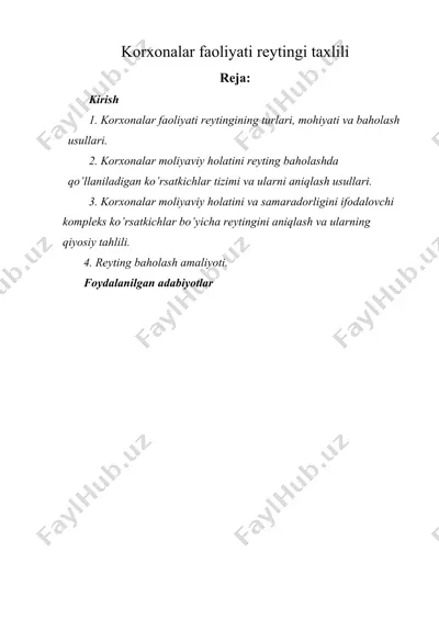 korxonalar faoliyati reytingi taxlili — DOCX