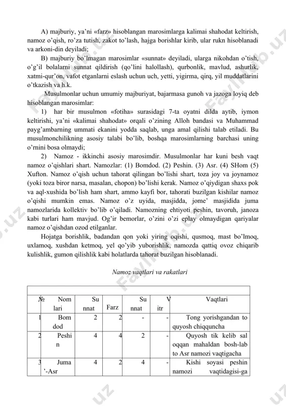 arrufiga kiritgan edi. xalifalikka kirgan hududlarga asta-sekin arab madaniyati, uning ko’plab unsurlari kirib kela boshladi. eng asosiysi, islomning muqaddas kitobi «qur’oni karim» g’oyalari turli xalqlar orasida keng yoyila boshladi. buning uchun bu erlarda arab tili, arab yozuvi joriy etildi. musulmon madaniyatining ko’rki hisoblangan naqshinkor bezaklar bilan ziynatlangan salobatli masjidu madrasalar, xonaqoyu maqbaralar, diniy va ilmiy kitoblar, qo’lyozmalarga boy kutubxonalar va boshqa inshootlar qad rostlay boshladi. ular shu xalqlarning avvalgi moddiy madaniyati xarobalari o’rnida barpo etildi. «qur’oni karim” («qiroat» so’zidan olingan) g’oyalari, qadriyatlari (odamlarni to’g’rilik, rostgo’ylik, poklik, halollik, ezgulik, yaxshilik, saxovat, do’stlik, birodarlik, o’zaro totuvlik, hamjihatlik, tinchligu osoyishtalikka undash va h.k.), islomiy ahkomlar, jamiyatu odamlar hayotiga singdirib borilib, shu asosda ular avvalgi ko’pxudolik, g’ayridiniy sarqitlardan, xurofot tushunchalaridan xalos bo’lib bordilar. xalifa usmon payg’ambarimiz o’limidan keyin og’izma-og’iz ko’chib yurgan “qur’oni karim” matnlarini bir joyga to’plab, yagona mukammal matnni yaratib, islom madaniyati tarixida nom qoldirgan. u kotib muhammad zayd ibn sobit ko’magida va …