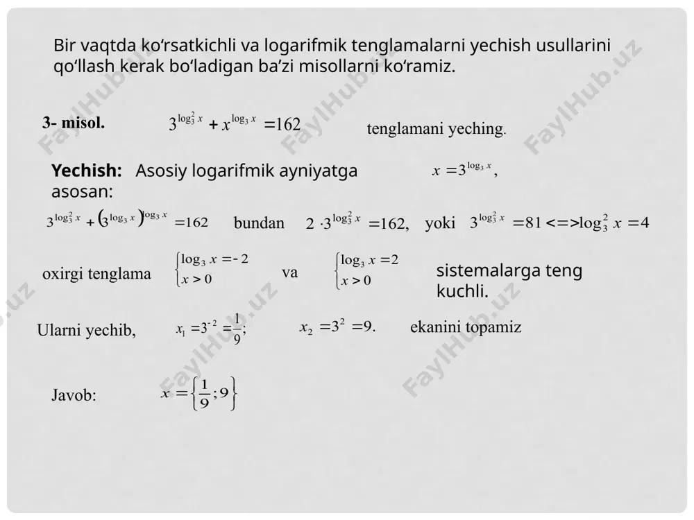 ko’rsatkichli va logarifmik tenglamalar sistemasiga oid misollar yechish - Page 4