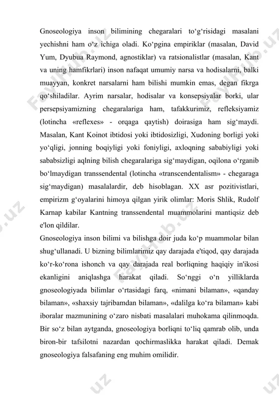 oldiga pirovard maqsad qilib qo‘yadi. bu o‘zgarish har doim ob'ektlarning o‘zgarish va rivojlanish qonunlari bilan belgilanadi, faoliyat shu qonunlarga muvofiq bo‘lgan taqdirdagina muvaffaqiyatli bo‘lishi mumkin. shu sababli fanning asosiy vazifasi ob'ektlarning o‘zgarish va rivojlanish qonunlarini aniqlashdan iborat. tabiatning o‘zgarish jarayonlariga tatbiqan bu vazifani tabiiy fanlar va texnika fanlari bajaradi. ijtimoiy ob'ektlarning o‘zgarish jarayonlarini ijtimoiy fanlar o‘rganadi. hamonki faoliyat jarayonida har xil ob'ektlar – tabiat predmetlari, inson (va uning ongi holatlari), jamiyatning kichik tizimlari, madaniyat hodisalari sifatida amal qiluvchi belgilar ko‘rinishidagi ob'ektlar va hokazolar o‘zgarishi mumkin ekan, ularning hammasi ilmiy tadqiqot predmetlari bo‘lishi mumkin. fanning faoliyatga jalb qilinishi mumkin bo‘lgan ob'ektlarni o‘rganish va ularni faoliyat va rivojlanishning ob'ektiv qonunlariga bo‘ysunuvchi ob'ektlar sifatida tadqiq qilishga qarab mo‘ljal olishi ilmiy bilimning birinchi eng muhim xususiyati hisoblanadi. ilmiy bilim o‘zining ayni shu xususiyati bilan inson bilish faliyatining boshqa shakllaridan ajralib turadi. masalan, borliqni badiiy o‘zlashtirish jarayonida inson faoliyatiga jalb qilingan ob'ektlar sub'ektiv omillardan ajratilmaydi, …