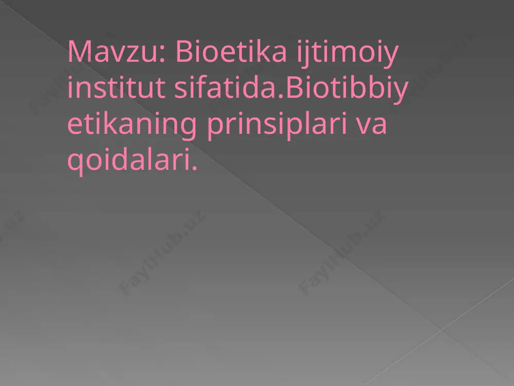endi mustaqil qaror qabul qila olmaydigan (transplantatsiya, evtanaziya, tug'ruqdan oldingi diagnostika va hk) bir qator holatlarga olib keladi va bemorga katta avtonomiya berishga majbur bo'ladi. qo'shma qaror qabul qilish tartibi. shunday qilib, shifokor-bemor munosabatlarining klassik paternalistik modeli asta-sekin zaiflashib bormoqda va tobora ko'proq avtonomiya va xabardor qilingan rozilik tamoyillariga asoslangan yangi turdagi munosabatlar bilan almashtirilmoqda.zamonaviy biotibbiyot amaliyotida bo'lajak tub o'zgarishlarda qanday umumiylik bor? zamonaviy biotibbiyot amaliyotidagi bo'lajak tub o'zgarishlarda, bioetika amaliyoti va bilimining yangi turini aniqlaydigan barcha holatlar, ob'ektlar va jarayonlar bir xilda ko'rib chiqilishi mumkin - biz bioetika deb atashni taklif qilayotgan ba'zi bir yangi klassik tushnchalarni bioet deb atash taklif qilingan. bioetning asosiy maqsadi bioetikaning asosiy xususiyati ularning chegaradagi maqomidir - ular biologik va axloqiy voqelik chorrahasida yotib, turli qo'shimcha ta'riflarni antinomistik tarzda birlashtiradi. bioetikaning qanday turlarini ajratish mumkin? keling, misollardan boshlaylik, bioetika ob'ektlar, holatlar va harakatlar bo'lishi mumkin. ko'rinib turibdiki, ularning ontologik predikatlarning mustaqil tashuvchisi yoki o'ziga …