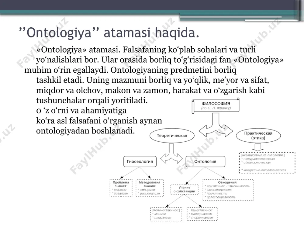 r (glyuon — yopishtiruvchi degan ma’noni beradi)dan tashkil topgandir. proton va neytron nuklonlar (lot. nucleus — yadro, o‘zak) hisoblanadi, nuklonlar va xiperon (yun. hiper — ustida, yuqoridan tashqari)lar, barionlar (yun. barys — og‘ir) deyiladi. bular oglr zarrachalar sifatida kuchli o‘zaro ta’sirlar maydonida bolib, adronlar (yun. adros — kuchli) gruppasiga mansub. organik va anorganik moddalar molekula tuzilishi bilan birbiridan farq qiladi. jonli organizmlar organik moddalardan tashkil topgan boladi. jonli organizmlarning tarkibi asosida hujayralar va hujayra sistemalari yotadi. yer shari atrofini qurshab turuvchi biosferani bir butun jonli sistema deb olish mumkin. mikroorganizmlar, o'simlik dunyosi, hayvonot dunyosi va insonning o‘zaro aloqadorliklari bu biosferaning mavjudligini ta’minlab turadi. ma’lumki,'yer shari va o‘z atrofida harakatlanuvchi oy bilan birga yilda bir marta quyosh atrofini aylanib chiqadi. bu sistema ham biosferaga o‘z ta’sirini o‘tkazadi. yer yuzida mintaqalarning farq qilishi, fasllarning almashinuvi ana shu sistema harakati bilan boglangandir. quyosh va uning atrofida harakatlanuvchi sayyoralar, ularning yoldoshlari, asteroidlar, meteoritlar, kometalar …
