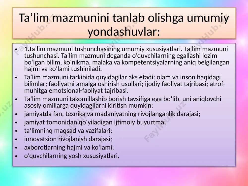 o‘qitish metodlarini tanlash tizimi ham o‘zgarishga uchraydi. o‘qitish metodlarini tanlash va amaliyotda qo‘llash o‘z navbatida ta’lim jarayonida qo‘yiladigan talablarga muvofiq keladigan kompetensiya va funktsiyalarni takomillashtirishni talab etadi. yuqorida ta’kidlab o‘tilganidek, kompetent yondashuv umumiy o‘rta ta’limni modernizatsiyalash nuqtai nazaridan yangi pedagogik voqelik hisoblanadi. mazkur yondashuv doirasida amaliy faoliyat tajribasi, kompetensiya va kompetentlikni didaktik birliklar sifatida ko‘rib chiqish hamda ta’limning an’anaviy uch elementi (triada) - «bilim - ko‘nikma - malaka»ni oltita birlik (sikstet) - «bilim - ko‘nikma - malaka - amaliy faoliyat tajribasi - kompetensiya - kompetentlik» tarzida tahlil etilishi talab etiladi. kompetentsiyaviy yondashuvda ta’limning an’anaviy uch elementi (triada) - «bilim - ko‘nikma - malaka»ni oltita birlik (sikstet) - «bilim - ko‘nikma - malaka - amaliy faoliyat tajribasi - kompetensiya - kompetentlik» tarzida tahlil etish talab etiladi. umumiy o‘rta ta’limda kompetent yondashuvni tatbiq etish haqida gap ketganda, kasbiy ta’limdan farqli ravishda «umumta’limiy kompetensiya» tushunchasini ta’lim amaliyotiga tatbiq etish maqsadga muvofiqdir. chunki umumta’lim …