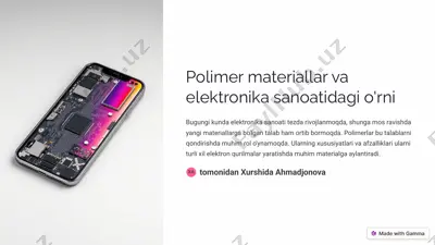 polimer materiallar va elektronika sanoatidagi o'rni — PDF