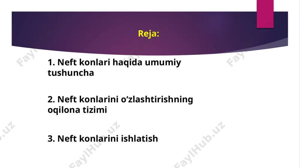 lgan. fargʻona regionida qidiruv ishlari jadal olib borildi. dastlabki kon (chi-myon) 1900-yilda ochilgan. 1980-yillarning boshigacha fargʻona regioni neft qazib olish, zaxiralarni oshirish surʼati boʻyicha oʻzbekistonda yetakchi oʻrinda edi. ishlab chiqarish tizimi bu neft (gaz) ni hosil qiluvchi qatlamlarda qazib olish quduqlari tubiga ko'chirishga qaratilgan texnik, texnologik va tashkiliy o'zaro bog'liq muhandislik echimlari to'plamidir. rivojlanish tizimi suv omborini burg'ulashning ketma-ketligi va tezligini o'z ichiga oladi; quyish, ishlab chiqarish, maxsus (boshqarish va boshqalar) quduqlarning soni, nisbati, o'zaro joylashishi, ularni ishga tushirish ketma-ketligi; uglevodorodni qayta tiklashning ma'lum bir tezligini olish uchun unumli qatlamlarga ta'sir o'tkazish choralari va usullari; konlarni o'zlashtirishni nazorat qilish va tartibga solish bo'yicha chora-tadbirlar. neft konini o'zlashtirishni ta'minlaydigan tizimga muvofiq amalga oshirish kerak eng yaxshi foydalanish neft qatlamining tabiiy xususiyatlari, uning ishlash tartibi, quduqlar va boshqa ob'ektlar va inshootlarni ekspluatatsiya qilish texnologiyasi va texnikasi, er osti va atrof muhitni muhofaza qilish me'yorlariga majburiy rioya qilingan holda. ishlab chiqarilgan neft - …