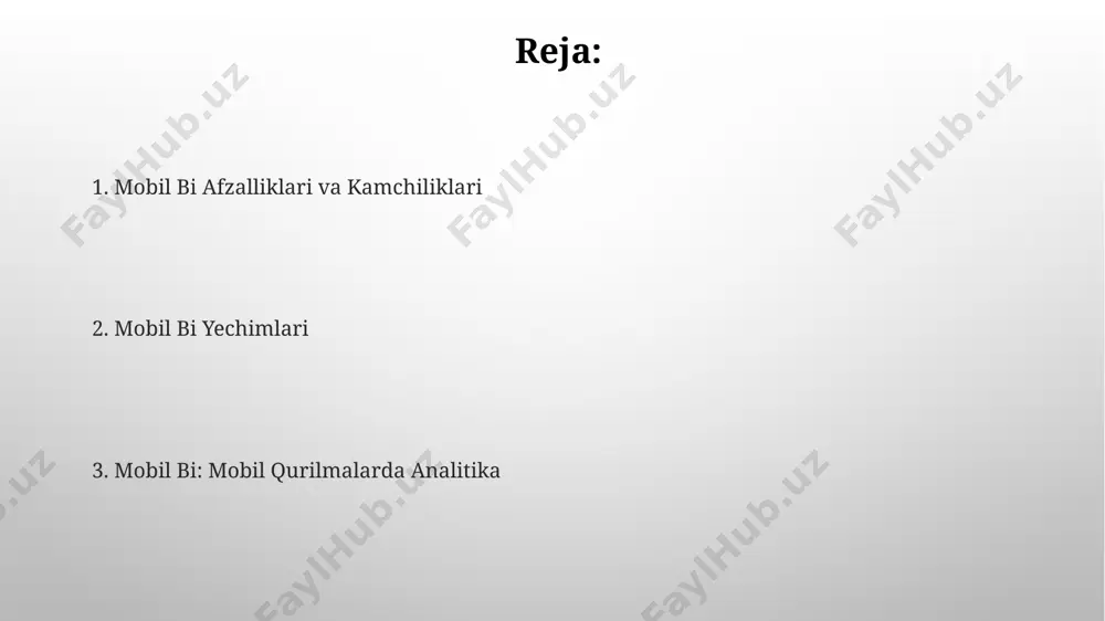 esa 70% gacha ma'lumotlar yo'qotilishining oldini oladi. mobil bi xavfsizligi ma'lumotlarning 256-bit aes shifrlash orqali himoyalanishini ta'minlaydi, bu esa avtorizatsiyadan o'tmagan foydalanuvchilar uchun ma'lumotlarga kirishni qiyinlashtiradi va ularning o'g'irlanish ehtimolini kamaytiradi. mobil bi texnologiyalari mobil bi dasturlari orqali foydalanuvchilar 100000 dan ortiq ma’lumot qatorini tezkorlik bilan filtrlash va vizualizatsiya qilish imkoniyatiga ega bo‘lib, murakkab tahlillarni soddalashtiradi. ko‘pgina mobil bi platformalari, 500 dan ortiq turli xil ma’lumot manbalarini qo‘llab-quvvatlaydi, shu jumladan bulutli xizmatlar va korxona ichidagi tizimlarni birlashtirib. mobil bi afzalliklari mobil bi foydalanuvchilarga har qanday joydan, istalgan vaqtda ma'lumotlarga kirish imkonini beradi, bu esa ish samaradorligini 15% ga oshiradi va sayohat xarajatlarini kamaytiradi. mobil bi real vaqtda ma'lumotlarni tahlil qilish imkonini beradi, bu esa biznes qarorlarini tezroq va samaraliroq qabul qilishga yordam beradi, 20% gacha tezlashuvga olib keladi. mobil bi kelajagi kelgusi 3 yilda mobil bi ilovalari foydalanuvchilarga shaxsiylashtirilgan va kontekstga bog'liq bo'lgan tahlillarni taqdim etib, 20% ga samaradorlikni oshiradi. …