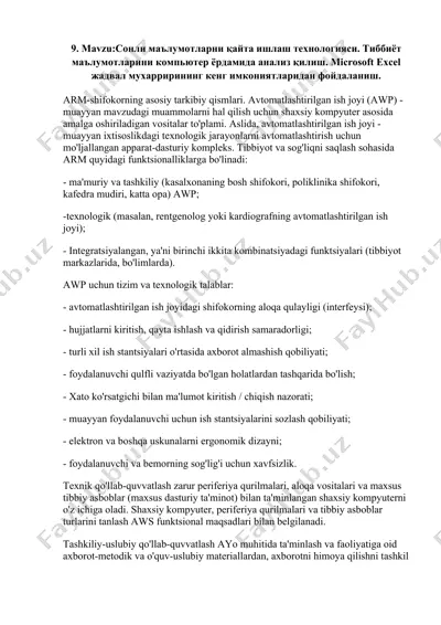 arm-shifokorning asosiy tarkibiy qismlari — DOCX