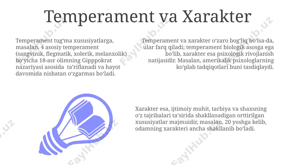 a avstriyada paydo bo'lib, insonlarni o'zlarining kamchiliklarini yengib, ijtimoiy foydali hayot kechirishga intilish bilan tavsiflaydi va bu 3 asosiy shaxsiyat turi bilan bog'liq. psixososial rivojlanish nazariyasi psixososial rivojlanish nazariyasi, ijtimoiy madaniy kontekstni, xususan, 3 yoshdan 12 yoshgacha bo'lgan bolalarning oilaviy va maktab muhitlarining ahamiyatini ta'kidlab, o'rganish jarayoniga ta'sirini ko'rsatadi. psixososial rivojlanish nazariyasi, lev vygotskiy tomonidan 1930-yillarda rossiyada ishlab chiqilgan bo'lib, ijtimoiy o'zaro ta'sirlarning bolaning kognitiv rivojlanishidagi 7 ta asosiy bosqichiga e'tibor qaratadi. nazariya, "yaqin rivojlanish zonasini" (zpr) ta'kidlaydi, bu erda bolalar o'zlarining mustaqil darajasidan biroz yuqori bo'lgan vazifalarni kattalar yordami bilan bajara oladilar, masalan, 5 yoshli bola kattalar yordamida 10 ta so'zni o'rganishi mumkin. biologik nazariyalar miyada 100 milliarddan ortiq neyron mavjud bo'lib, ularning o'zaro aloqasi va genetik omillar shaxsiyatning biologik asoslarini tashkil etadi, bu esa, masalan, amerika psixologi gordon allportning tadqiqotlarida aks etadi. temperament, tug'ilishdan mavjud bo'lgan xususiyatlar, masalan, faollik darajasi va hissiy reaktivlik, 50% gacha genetik omillar bilan …
