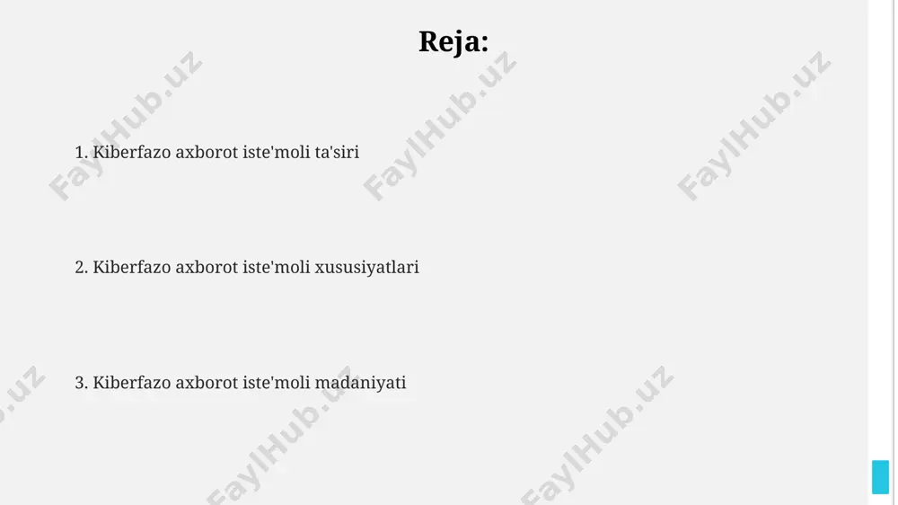 rfazo'dagi yolg'on axborotlar soni 3 baravar oshgan bo'lib, bu esa jamiyatda ishonchsizlik va ijtimoiy tarmoqlarda manipulyatsiyaning kuchayishiga olib kelmoqda. axborot manbalarining xilma-xilligi va ularning ta'siri qo'llaniladigan axborot manbalarining 70% dan ortig'i ingliz tilida bo'lib, bu global miqyosda axborot iste'molining nomutanosibligini va madaniy ta'sirning kuchayishini ko'rsatadi. soxtalashtirilgan yangiliklar va dezinformatsiya tarqalishining tezligi, o'rtacha 1 soat ichida 1000 dan ortiq odamga yetishi, axborot iste'molchilarining tanqidiy fikrlash qobiliyatini rivojlantirishga bo'lgan ehtiyojni ta'kidlaydi. axborot manbalarining xilma-xilligi, ya'ni 50 dan ortiq ijtimoiy tarmoqlar, bloglar va veb-saytlarning mavjudligi, foydalanuvchilarning fikrlash uslubi va dunyoqarashiga sezilarli ta'sir ko'rsatadi. e'tiboringiz uchun rahmat @taqdimot_robot
