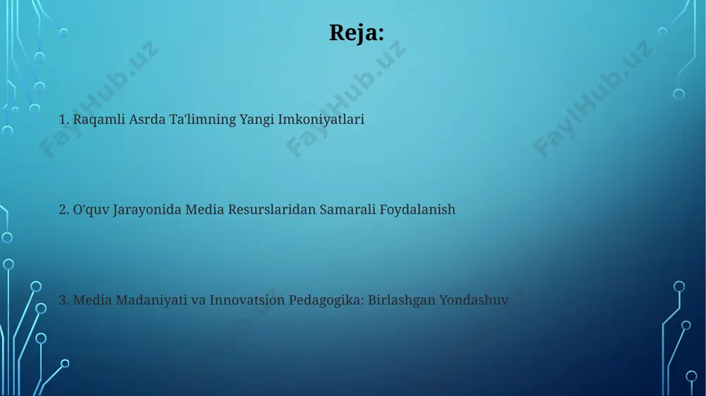 hidan iborat soʻrovnoma natijalariga koʻra, onlayn oʻyinlardagi qaramlik va agressiv xulq-atvor oʻrtasida kuchli bogʻliqlik aniqlangan. ta'limda innovatsiyalarni qo'llashning istiqbollari sun'iy intellekt asosidagi o'quv tizimlari 2030 yilga kelib andijon viloyatining maktablarida 20% ga joriy etilishi bilan individual yondashuv va shaxsiylashtirilgan ta'lim imkoniyatlari yaratiladi. ta'limda 3d modellashtirish va virtual reallik texnologiyalaridan foydalanish 2025 yilga borib o'zbekistonning 5 ta yirik universitetida 70% ga oshishi kutilmoqda, bu esa talabalarning faol o'rganishini ta'minlaydi. hamkorlik va jamoaviy ishlarni tashkil etish samarqanddagi 50 nafar talaba ishtirok etgan loyihada, hamkorlik orqali 3 ta turli media vositalaridan foydalanib, ta'lim samaradorligini 20% ga oshirishga erishildi. toshkentdagi 10 ta maktabda o'tkazilgan tadqiqotlar shuni ko'rsatdiki, jamoaviy ishlarni tashkil etishda "brainstorming" texnikasidan foydalanish ijodiy fikrlashni 35% ga oshiradi. o'yinlashtirish va gamifikatsiya usullari gamifikatsiya yordamida, 5-sinf o'quvchilari uchun tarix fanidan online testlarni o'tkazishda, to'g'ri javoblar uchun ballar berish orqali, motivatsiyani 30% ga oshirish mumkin, buning natijasida o'quv natijalari toshkentdagi maktablarda sezilarli darajada yaxshilandi. o'yinlashtirishda …
