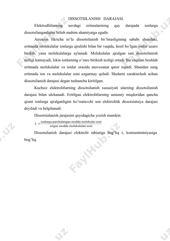 elektrolik dissotsionalish. dissotsiyalanish konstantasi. suvning dissotsilanisi - Page 4