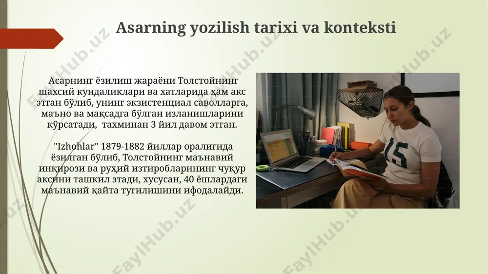 lev tolstoyning "iztirob" asari mavzusida taqdimot - Page 3