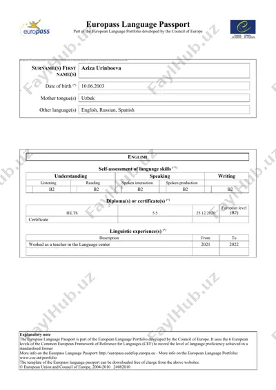 europass language passport — DOC
