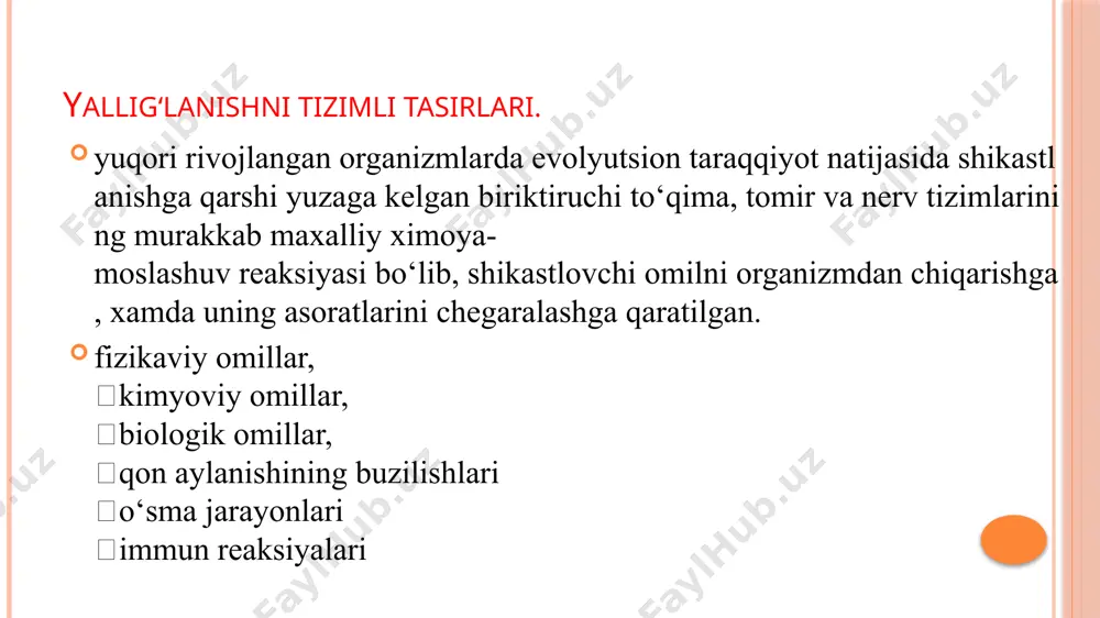 klar bilan hastalanadi. insonda uchraydigan kasalliklarni 3ta guruhga bo‘lish mumkin: 1. ekologik determinatsiyalangan, 3. ham ekologik, ham genetik omillarga bog‘liq kasalliklar. masalan: semizlik, aslida birinchi guruh kasalligi hisoblanadi, lekin energetik metabolizm va to‘yish sezgisini boshqaradigan gen mavjudligidan, bu kasallikni ikkinchi guruhga ham kiritsa bo‘ladi. 3-guruhga yara kasalligi, qandli diabet, ateroskleroz, shizofreniya va bir qator raklarni kiritsa bo‘ladi, bularda tabiat omillari va oziqlanish asosiy o‘rin egallaydi. bitta genning mutatsiyaga uchrashi nasldan-naslga 3 xil ko‘rinishda o‘tib boradi: autosomali dominant, autosomali retsessiv va x-xromosomada joylashib. mendel qonunlari mendel qonunidagi barcha buzilishlar bir dona genning mutatsiyalanishidan amalga oshadi. yaqinda chop etilgan makkuzik (mckuzik) kitobida 5000 dan ortiq buzilishlar ko‘rsatilgan. har qanday inson tanasida 5-6ta zararli genlarga ega, lekin ularning aksariyati retsessiv bo‘lganligidan fenotipik jihatdan namoyon bo‘lmaydi. bu mutatsiyalarning 80-85% oilaviy bo‘ladi, qolgani kasallik oqibatida yangidan paydo bo‘lib boradi. marfan sindromi marfan sindromi, bu – tananing biriktiruvchi to‘qima kasalligi bo‘lib, skelet, ko‘zlar va yurak-tomir tizimi …