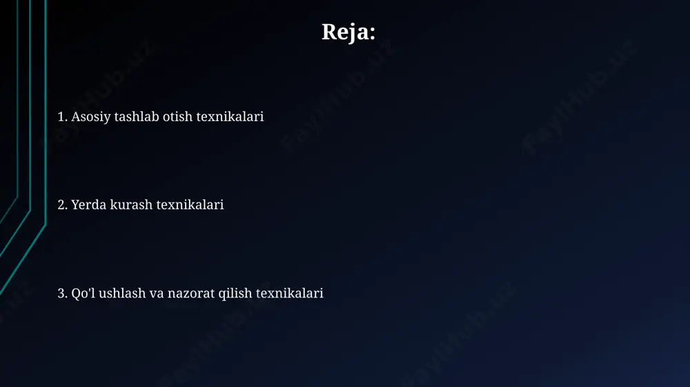30% jismoniy kuchga asoslangan bo‘lib, bu haqda osiyo chempionatlari natijalari ham guvohlik beradi. qo'l bilan ushlash texnikalari (katame-waza) "ude-garami" kabi texnikalar raqibning qo'lini ushlash va uni nazorat qilish uchun 2 yoki undan ortiq qo'l harakatlarini talab qiladi va osiyo chempionatlarida muvaffaqiyatli qo'llaniladi. qo'l bilan ushlashning 30 dan ortiq turi mavjud bo'lib, ularning ba'zilari, masalan, "gyaku-ude-gatame", tokioda o'tkazilgan jahon chempionatlarida ko'p qo'llanilgan. tushishlar (ukemi) tushishlarni bajarishda, tananing 70% og'irligi to'g'ri joylashuvi va tezkor reaksiya muhim ahamiyatga ega bo'lib, bu esa shikastlanishlarning oldini olishga yordam beradi. "maikoku" kabi ilg'or tukishlar (masalan, 360 darajali aylanma harakatlar), o'quvchilarga tezkor fikrlash va muvozanatni saqlash bo'yicha yuqori darajadagi mahoratni talab qiladi va asosan tokiodagi yuqori darajali dojo-larda o'rgatiladi. juda strategiyasi va taktikasi kuzatuv juda muhim: raqibning 70% harakatlarini oldindan bilish uchun, masalan, uning og'irlik markazining siljishini va qo'llarining holatini diqqat bilan kuzatish, tokiodagi yuqori darajali musobaqalarda qo'llaniladi. kuchi va tezlikni birlashtirish: 20% kuch va 80% texnika …