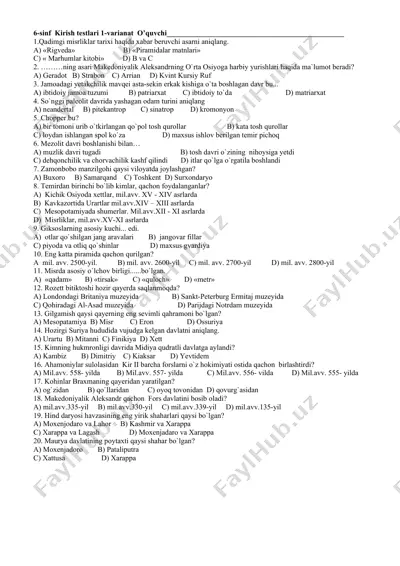 6-sinf kirish testlari 1-variant — DOC