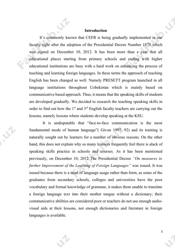 not very useful if it is not practiced through speaking. by analogy, it can be argued that teaching speaking if the data used comes from written genres cannot bring much of a result in terms of progress in spoken fluency either. therefore teaching the spoken form of a language using samples of spoken texts should be part of teaching speaking. on the same subject, the researcher believes that rebecca hughes’s statement that teachers may incline toward the written form of a language when teaching speaking is consistent with my main line of argument. thatis, that one of the problems with teaching speaking skills in the traditional classroom setting is that it is not the spoken but the written form of language and its characteristics that are taught. as a result, teachers do not meet their students’ needs when it comes to speaking skills training because in the end it is …