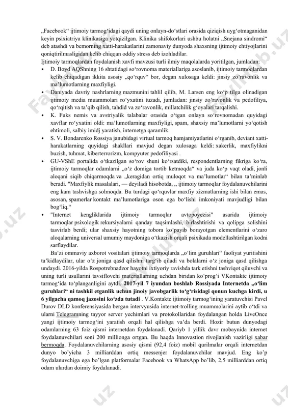 iy tarmoq „portlash“ining rasmiy boshlanishi 2003-2004-yillarda aqshda linkedin, myspace va facebook ishga tushirilgani hisoblanadi. internetning rus tilida soʻzlashuvchi segmentida odnoklassniki va vkontakte koʻrinishidagi ijtimoiy tarmoqlar 2006-yildan beri ommalasha boshladi (facebook saytining ruscha versiyasi faqat 2008-yilda paydo boʻlgan). ko’pchilik ijtimoiy tarmoqlarda joylashtirgan maʼlumotlarini har kim topishi va har doim ham yaxshi niyat bilan ishlatmasligi mumkinligini anglamaydi. ijtimoiy tarmoqlardagi shaxs haqidagi maʼlumotlarni ularning ish beruvchilari, qarindoshlari, qarz yigʻuvchilar, jinoyatchilar va boshqa manfaatdor shaxslar topishlari mumkin. sud ijrochilari baʼzan ijtimoiy tarmoqlardan qarzdorlarni topish yoki ularning mulki haqida maʼlumot olish uchun foydalanadilar . baʼzi ish beruvchilar ijtimoiy tarmoqlardan foydalanishni taqiqlaydi — nafaqat iqtisod nuqtai nazaridan, balki maʼlumotlarning tarqalishini oldini olish uchun ham. shuningdek, ijtimoiy tarmoqlar foydalanuvchilari haqorat, tanqid, „nomaqbul sharhlar“ va asossiz mish-mishlarga duch kelishi mumkin. ijtimoiy tarmoqlarda muloqot qilishga qaramlik tufayli psixosomatik kasalliklar paydo boʻlishi holatlari kuzatilgan — belgradda foydalanuvchi snejana pavlovich (snezhana pavlovich) „facebook“ ijtimoiy tarmogʻidagi qaydi uning onlayn-doʻstlari orasida qiziqish uygʻotmaganidan …