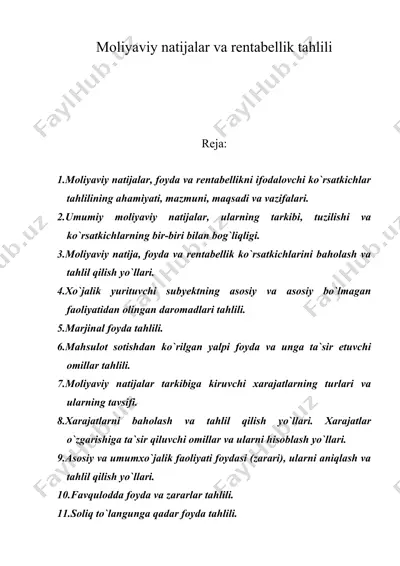 moliyaviy natijalar va rentabellik tahlili — DOC