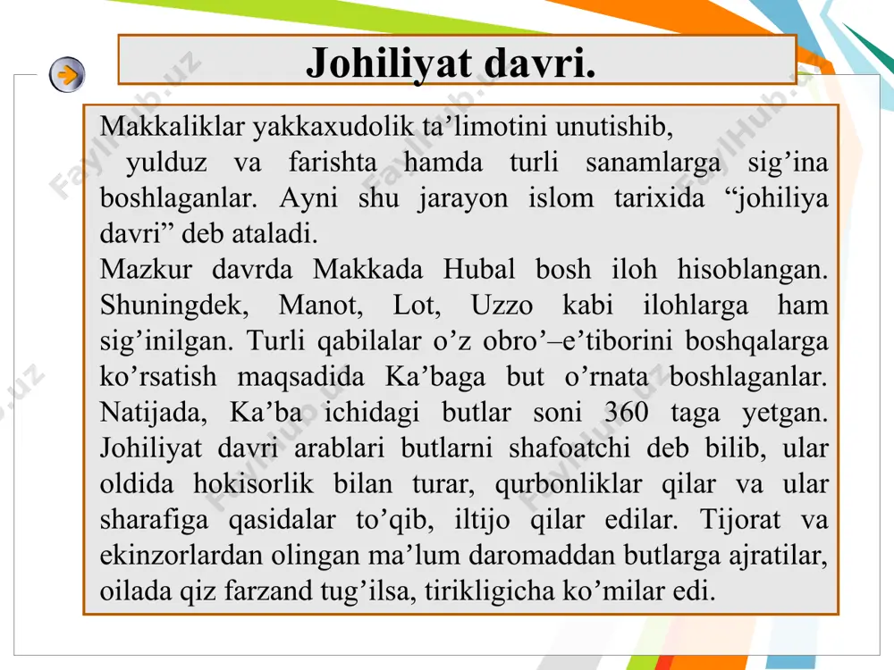 lingan) suralarmadaniy (madina davrida nozil qilingan) suralar. xalifalar: abu bakrumaribnxattobali ibnabu tolibusmonibnaffon hadislar oʼzidagi maʼlumot xarakteriga qarab ikkiga boʼlinadi: al–hadis al–qudsiy. maʼnosi аlloh taolodan boʼlib, aytilishi, yaʼni lafzi rasululloh (a.s.)dan boʼlgan hadislar. al–hadis an– nabaviy (bunda maʼno ham, lafz ham paygʼambarniki deb hisoblanadi).