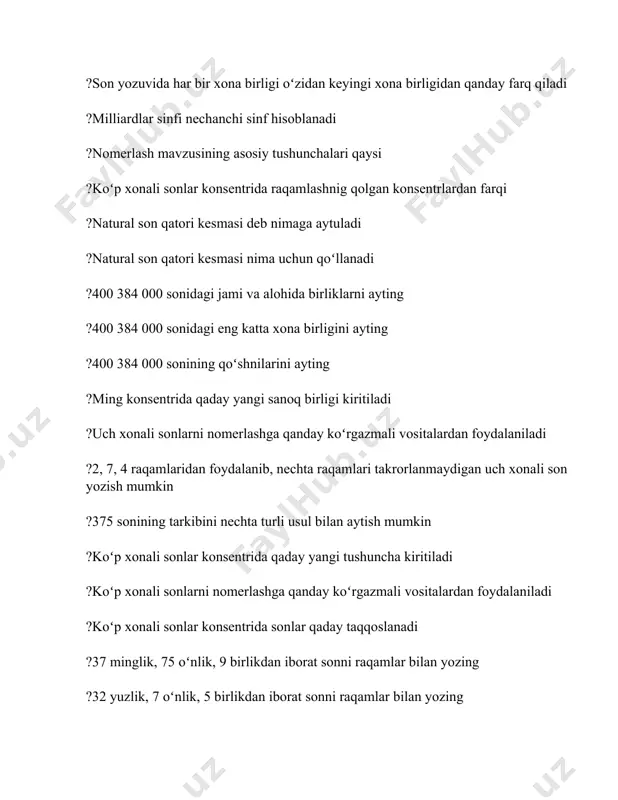 0 + 20) + 60 = 700 + (20 + 60) misolni yechishda 1000 ichida qoʻshishning qaysi ogʻzaki usullaridan foydalaniladi ?150 - 30 = (100 + 50) - 30 =100 + (50 - 30) misolni yechishda 1000 ichida ayirishning qaysi ogʻzaki usullaridan foydalaniladi ?150 - 70 = 150 - (50 + 20) = (150 - 50) - 20 misolni yechishda ayirishning qaysi qoidalaridan foydalaniladi ?380 + 60 = 380 + (20 + 40) = (380 + 20) + 40 =400+20=420 misolning yechilishida qoʻshishning qaysi qonunidan foydalaniladi ?quyidagi tenglama qaysi qoida asosida yechiladi: x + 368 = 900 ?quyidagi tenglama qaysi qoida asosida yechiladi: 726 + x = 1000 ?quyidagi tenglama qaysi qoida asosida yechiladi: x - 136 = 475 ?quyidagi tenglama qaysi qoida asosida yechiladi: 508 - x = 229 ?“taqqoslang: 235 + 380 va 1000 - 385“ topshirigʻi qaysi usulda bajariladi ?“taqqoslang: 224 + 185 va 224 + 186“ …