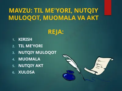 til me'yori, nutqiy muloqot, muomala va akt — PPTX