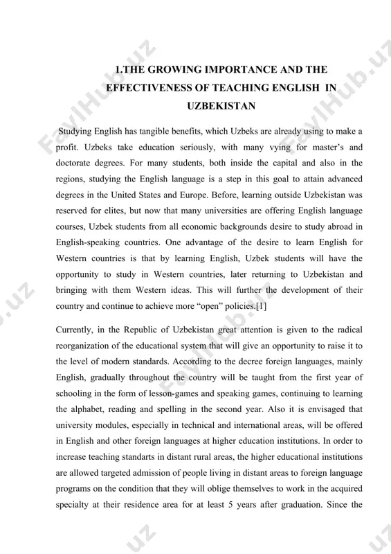 which has opened many new ways for nations to come closer. in addition, another reason based on the analysis of the current system of organizing language learning shows that learning standards, curricula and textbooks do not fully meet the current requirements, particularly in the use of advanced information and media technologies. education is mainly conducted in traditional methods. further development of a continuum of foreign languages learning at all levels of education; improving skills of teachers and provision of modern teaching materials are required. new approaches in the system of education also influenced on the learning and teaching of foreign languages, as language is the major factor of person’s development. the national teleradio company, state committee for communications, information and telecommunication technologies, agency for press and information of the republic of uzbekistan are tasked to prepare and broadcast language-learning programs, significantly increase access to international educational resources and educational network, …