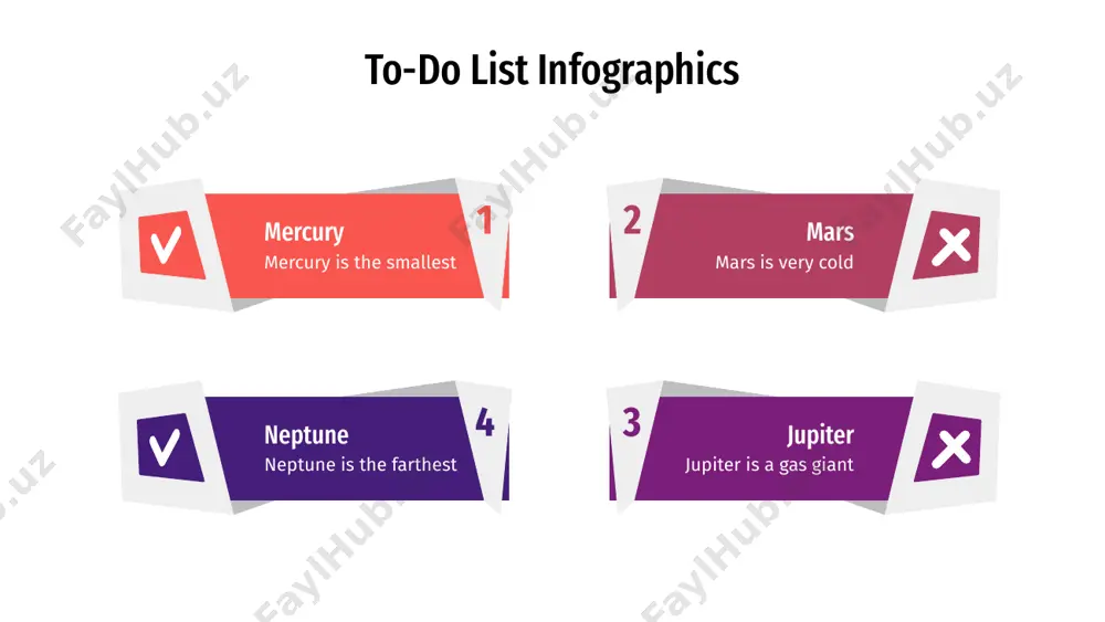 ng red, mars is actually a very cold place mars earth, where we live on, is the third planet from the sun earth to-do list infographics mercury is the closest planet to the sun and the smallest mercury despite being red, mars is actually a very cold place mars it's a gas giant and the biggest planet in the solar system jupiter instructions for use in order to use this template, you must credit slidesgo and freepik in your final presentation and include links to both websites. you are allowed to: - modify this template. - use it for both personal and commercial projects. you are not allowed to: - sublicense, sell or rent any of slidesgo content (or a modified version of slidesgo content). - distribute slidesgo content unless it has been expressly authorized by slidesgo. - include slidesgo content in an online or offline database or file. - …
