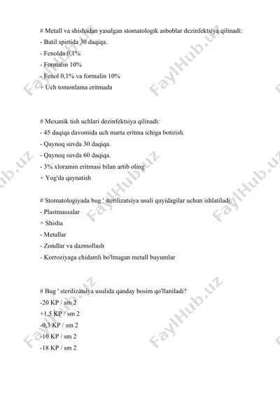 stomatologik asboblar dezinfektsiyasi — DOCX