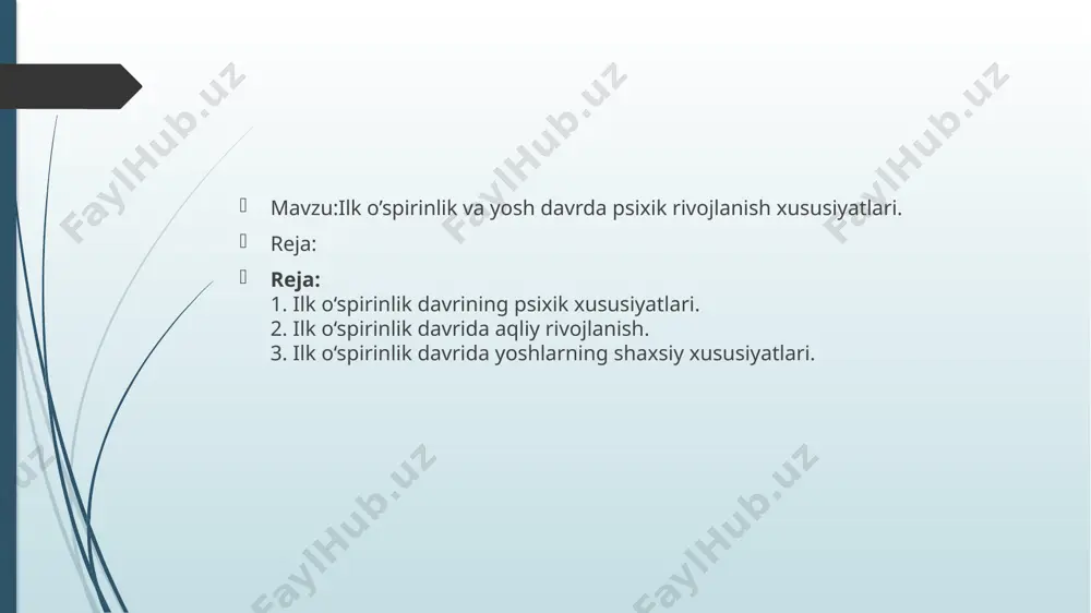 qizlar postpubertat (tugallanuvchi) davrda bo‘ladilar. bularning jismoniy rivojlanishi katta yoshdagi odamning jismoniy rivojlanishidan kam fark qiladi. bo‘yning va organizmning notekis o‘sishi va rivojlanish davri tugallanadi, qamda jismoniy rivojlanishning nisbatan birmuncha tekis davri boshlanadi.o‘spirinlik yoshida jismoniy sifatlar (bo‘y, oqirlik) nisbatan barqaror darajaga etgan bo‘ladi. shuningdek, muskul kuchi va ishchanlik qobiliyati sezilarli darajada ortadi. ko‘krak qafasining xajmi kengayadi, skelet, naychasimon suyaklar qattiqlashadi, to‘qimalar va a’zolarning shakllanishi va funksional taragqqqiyoti tugallanadi. odatda bu yoshda yurak va qon tomirlarning rivojlanishida o‘smirlarga xos bo‘lgan notekislik endi tekislashadi, qon bosimi baravarlashadi, ichki sekresiya bezlari bir me’yorda ishlay boshlaydi. nerv sistemasining va xususan, miya rivojlanishidagi o‘zgarishlar ma’lum bo‘lib qoladi. ilk o‘spirinlik davrini ikkinchi o‘tish davri deb hisoblash mumkin. agar birinchi o‘tish davri ko‘proq bolalikka yaqin bo‘lsa, ikkinchi o‘tish davrida bo‘lgan o‘spirin ko‘proq yoshlik davriga yaqindir va shu jiqatidan o‘rganiladi qamda tadqiq etiladi. ilk o‘spirinlik davri, asosan, unda mustaqil hayotning boshlanishi (o‘rta maktabni tamomlab, lisey, kollejlarga kirishi)bilan xarakterlanadi. …