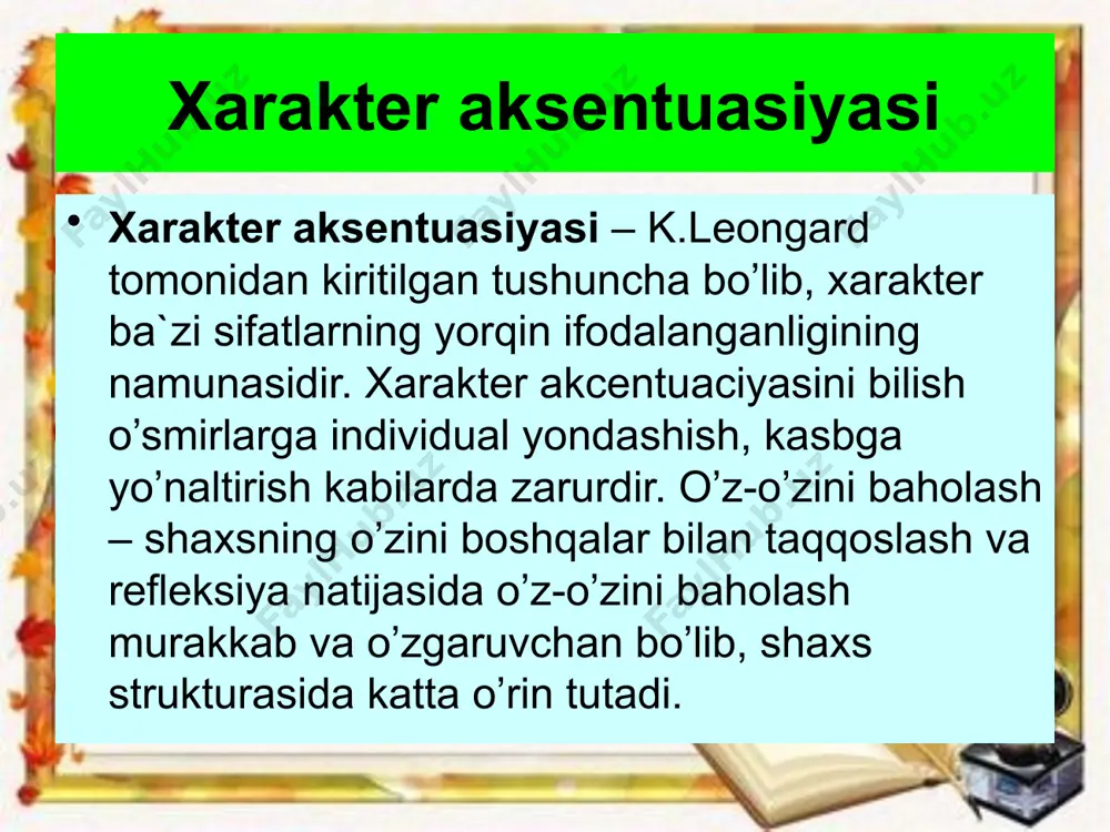 n tashqari muhitdagi kamchiliklar. o’smirlarning tarbiyasi qiyinlik belgilari va ular bilan ishlash tadbirlari inson umrining o’smirlik bosqichida, bizningcha, asosan ikkita xatarli jihat paydo bo’ladi. uningbittasi-kattalarga taqlid qilish, ikkinchisi – o’smirning oilada va maktabda nazoratn chetda qolish. shu ikki jihat katta yoshdagi odamlar e’tiboridan tashqari, o’z oqimida, maqsadga muvofiq, tarzda kechadigan bo’lsa, oqibat tarbiyasi qiyin deb ataluvchi o’smirlar paydo bo’lishiga olib keladi. birinchi jihatni tahlil qilib ko’raylik, chunonchi, o’smirlik bosqichidagi o’g’il va qizlarda ilk «kattalik» hissi yuzaga keladi. bu yoshdagi o’smir munosabat uslubini o’zgartiradi, axloq mazmuni ham keskin o’zgaradi. kattalarning tashqi qiyofasi, yurish-turishi, ko’zga tashlanadigan ayrim tomonlari o’smir shu davrga tezroq yetish istagini uyg’otadi. jumladan modaga qiziqish, o’ziga aro berish, o’zgacha «madaniy» horqdiq chiqarish, mulzamat qilishga intilish kabilar. ular ko’pincha talablarga, katta yoshdagi kishilarga, televizor va kinolarda ko’rgandlariga taqlid qiladi. o’z tasavvurida nimani ommabop deb hisoblasa, xuddi shu narsani namuna tarzida qabul qiladi. o’smirda o’z-o’zini va o’zgalarni baholash mezoni ana shu …