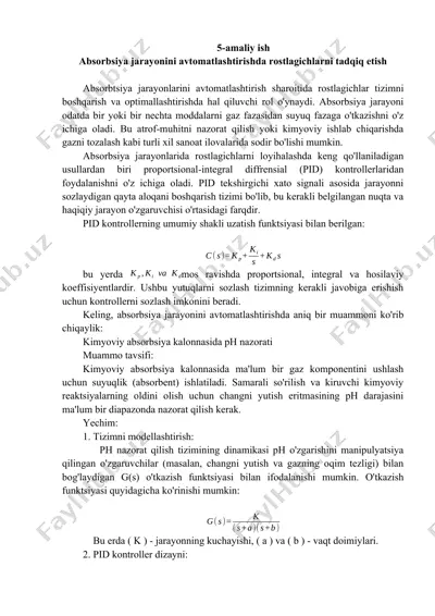 absorbsiya jarayonini avtomatlashtirishda rostlagichlarni tadqiq etish — DOCX