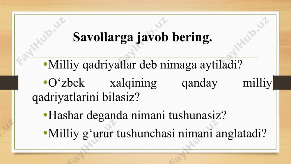 adi. masalan: belbog‘, oshqozon, mehmondo‘st, so‘z boshi, bir yuz o‘n, ahd qilmoq, bir oz va boshqalar. juft qo‘llanadigan ayrim so‘zlar ham yasama so‘z sanaladi, masalan: yildan-yilga, zo‘r-bazo‘r, uyma-uy kabi. o‘zbek tilida so‘zlar tuzilish jihatdan quyidagi turlarga ajratiladi: sodda so‘z, qo‘shma so‘z, juft so‘z, murakkab so‘z. sodda so‘z bitta o‘zak morfemasi bo‘lgan so‘zdir. masalan: bola, bolalik, bolalar, bolalarimiz kabi. kungaboqar, gultojixo‘roz, oqqo‘rg‘on, sohibjamol kabi so‘zlar qo‘shma so‘z deyiladi. bu kabi so‘zlar ikki va undan ortiq so‘z yoki so‘z shakllaridan tashkil topib, bir urg‘uga birlashadi va bir tushunchani ifodalaydi. tarkibi alohida-alohida yoziladigan leksik va grammatik ma’nolari ayrim holda ham, bir butunlik hosil qilgan holda ham izohlanishi mumkin bo‘lgan so‘zlar murakkab so‘z deyiladi. masalan: to‘q sariq, och jigar rang, yigirma besh ming, borib keldi, sotib yubordi kabi. nutqimizda qo‘llanadigan opa-singil, non-pon, tog‘-tosh, onda-sonda, tez-tez, xirmon-xirmon, chala-chulpa, o‘n-o‘n besh, suv-puv kabi so‘zlar juft so‘z deb yuritiladi. quyidagi baynalmilal so‘zlarni lotin alifbosida yozing. ularning lug‘aviy …
