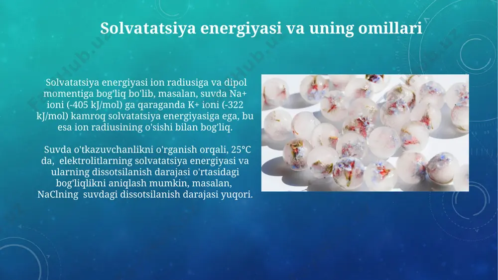 zarrachalarning solvatlanishi: termodinamik, struktural-mehanik va entropiya omillari - Page 5