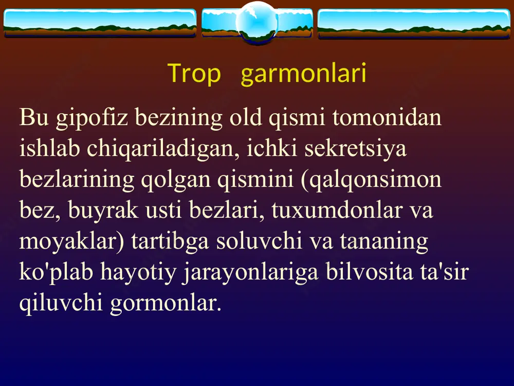 adi va aksincha – tiroksin va triiodotironin kontsentratsiyasining oshishi bilan tiroidni stimulyatsiya qiluvchi gormonning sekretsiyasi pasayadi. qalqonsimon bez gormonlari tanadagi energiya sarfining asosiy regulyatorlari bo'lib, ularning kontsentratsiyasini kerakli darajada ushlab turish deyarli barcha organlar va tizimlarning normal ishlashi uchun juda muhimdir. gipofiz bezining disfunktsiyasi tiroidni stimulyatsiya qiluvchi gormon darajasining oshishiga yoki pasayishiga olib kelishi mumkin. uning kontsentratsiyasi oshganda, qalqonsimon gormonlar g'ayritabiiy miqdorda qonga chiqariladi, bu esa gipertireozni keltirib chiqaradi. tiroidni stimulyatsiya qiluvchi gormon kontsentratsiyasining pasayishi bilan tiroid gormonlarining ishlab chiqarilishi ham kamayadi va hipotiroidizm belgilari rivojlanadi. trioidni stimulyatsiya qiluvchi gormon ishlab chiqarishning buzilishining sabablari gipotalamus kasalliklari bo'lishi mumkin, bu tiroliberinning ko'payishi yoki kamayishi – gipofiz tomonidan tsh sekretsiyasini tartibga soluvchi ishlab chiqarishni boshlaydi. tiroid gormonlari sekretsiyasining buzilishi bilan kechadigan qalqonsimon bez kasalliklari bilvosita (geribildirim mexanizmiga ko'ra) tiroidni stimulyatsiya qiluvchi gormon sekretsiyasiga ta'sir qilishi mumkin, bu uning qondagi konsentratsiyasining pasayishiga yoki oshishiga olib keladi. shunday qilib, tsh tekshiruvi gormonlar uchun eng …