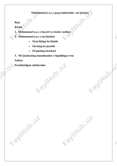 muhammad (s.a.v.) payg‘ambarimiz mo‘jizalari — DOCX