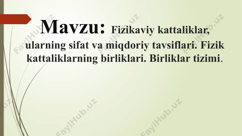 y - 133 atomi asosiy holatining ikki o'ta nozik sathlari orasidagi bir-biriga o'tishiga muvofiq keladigan nurlanishning 9192631770 davridir (xiii o'tbk - 1967-y., 1-qaror); 4) elektr tokining kuchi (a) - amper bu vakuumda bir-biridan 1 m masofada joylashgan, cheksiz uzun, juda kichik dumaloq ko'ndalang kesimli ikki parallel simning har bir metr uzunlik qismida 2 . 10-7 ga teng xalqaro birlik tizimi o'zgarmas tok kuchi kattaligi o'tbk - 1946-y., 2-qaror, xi o'tbk - 1948-y. ma'qullangan; 5) termodinamik harorat (k) - kelvin bu, termodinamik haroratning birligi bo'lib, u suvning uchlanma nuqtasi termodinamik haroratining, 1/273,160k qismiga teng (xiii-o'tbk - 1967- y., 4-qaror); 6) yorug'lik kuchi (cd) - kandela bu, berilgan yo'nalishda 540.102 hz chastotali monoxromatik nurlanishni tarqatuvchi va shu yo'nalishda energetik yorug'lik kuchi 1/683 w /sr ni tashkil etuvchi manbaaning yorug'lik kuchidir (xvi o'tbk - 1979-y., 3-qaror); 7) modda miqdori (mol) - mol bu, massasi 0,012 kg bo'l-gan uglerod - 12 da qancha atom …