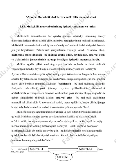 mulkchilik shakllari va mulkchilik munosabatlari — DOC