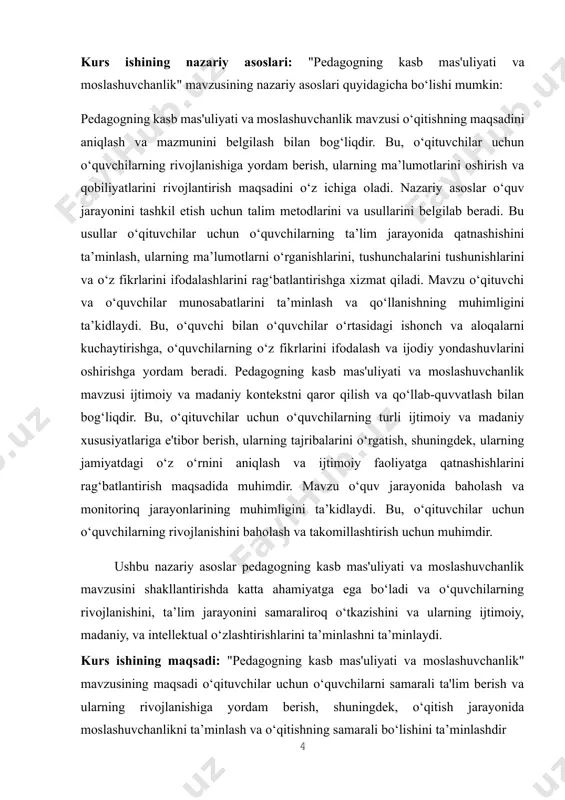 ida ta`lim-tarbiyadan ko`zda tutilayotgan maqsadlarga erishish, o`quvchilarning xilma-xil faoliyatini uyushtirish, ularni bilimli, odobli, e`tiqodli, mehnatsevar, barkamol inson qilib o`stirish o`qituvchi zimmasiga yuklatilgan. o`zining fidokorona mehnati bilan yosh avlodni o`qitish va tarbiyalash sifatini oshirishga katta hissa qo`shayotgan ijodkor o`qituvchilar soni yil sayin ortib bormoqda. ayniqsa, islohotlar davrida bunday murabbiylar el-yurtga tanilmoqda. har yili eng yaxshi o`qituvchini aniqlash uchun o`tkazilayotgan maktab ko`riklari, tuman, viloyat, respublika tanlovlari ana shu yutuqlarga omil bo`lmoqda. maktablarda «metodist o`qituvchi», «katta o`qituvchi», «o`zbekistonda xizmat ko`rsatgan o`qituvchi» unvonlariga sazovor bo`lgan o`qituvchilar soni tobora ko`paymoqda. xalqimizning kelajagi, mustaqil o`zbekistonning istiqboli ko`p jihatdan o`qituvchiga, uning saviyasiga, tayyorgarligi, fidoyiligiga, yosh avlodni o`qitish va tarbiyalash ishiga bo`lgan munosabatiga bog’liq. so`nggi yillarda pedagogika institutlarida, universitet-larda, pedagogika bilim yurtlarida o`qituvchilar tayyorlashni yaxshilashga qaratilgan ko`pgina ishlar amalga oshirildi. chunonchi, bo`lajak o`qituvchilarning kasbiy tayyorligini kuchaytirish, ixtisosga doir fanlarni chuqur o`rgatish va pedagogik mahoratni egallash, nazariy bilimlarni amaliyotda qo`llashga o`rgatish masalalariga e`tibor kuchaydi. shunindek, bo`lajak o`qituvchilarga pedagogika, ruhshunoslik, …