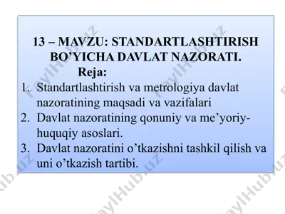 standartlashtirish bo'yicha davlat nazorati — PPTX