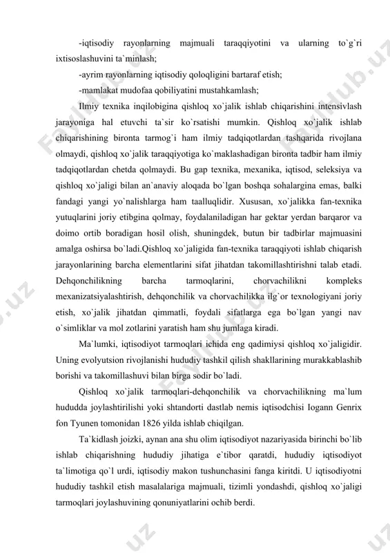 lishi yoki shtandorti dastlab nemis iqtisodchisi iogann genrix fon tyunen tomonidan 1826 yilda ishlab chiqilgan. ta`kidlash joizki, aynan ana shu olim iqtisodiyot nazariyasida birinchi bo`lib ishlab chiqarishning hududiy jihatiga e`tibor qaratdi, hududiy iqtisodiyot ta`limotiga qo`l urdi, iqtisodiy makon tushunchasini fanga kiritdi. u iqtisodiyotni hududiy tashkil etish masalalariga majmuali, tizimli yondashdi, qishloq xo`jaligi tarmoqlari joylashuvining qonuniyatlarini ochib berdi. i.tyunen o`zining ilmiy g`oyasini abstrakt holatda, alohida, boshqa mamlakatlar bilan bog`liq bo`lmagan, ajralib turgan davlat misolida yaratdi. uning faraz qilishicha, bu mamlakatda atigi bitta shahar mavjud bo`lib, u qishloq xo`jalik mahsulotlarini iste`mol qiluvchi yagona bozor yoki markaz vazifasini o`taydi. mazkur shahar atrofida qishloq xo`jalik mahsulotlarini yetishtirish asosan transport xarajati, mahsulot vazni, uning sifatini buzilmasligi va keltirish masofasi belgilaydi. aynan ana shu transport omili, uning iqtisodiy jihatlari qishloq xo`jalik tarmoqlarini shahardan uzoq yoki yaqin masofada joylashuv tizimini shakllantirdi. agar mahsulot yetishtirish va uni markazga keltirish qancha arzon bo`lsa, u shuncha yaqin masofada , aks …